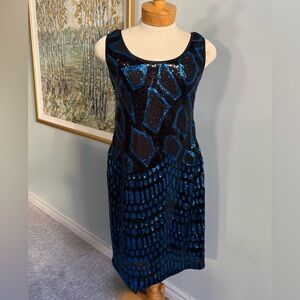 Y2K-2000's Joseph Ribkoff Blue & Black Sequin Cocktail Dress
